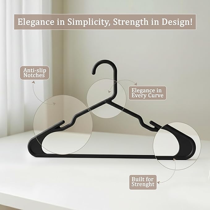Utopia Home Plastic Hangers 200 Pack - Perfect Space Saving Clothes Hanger - Durable and Strong - Perfect Closet Organizers with Shoulder Grooves (Black)