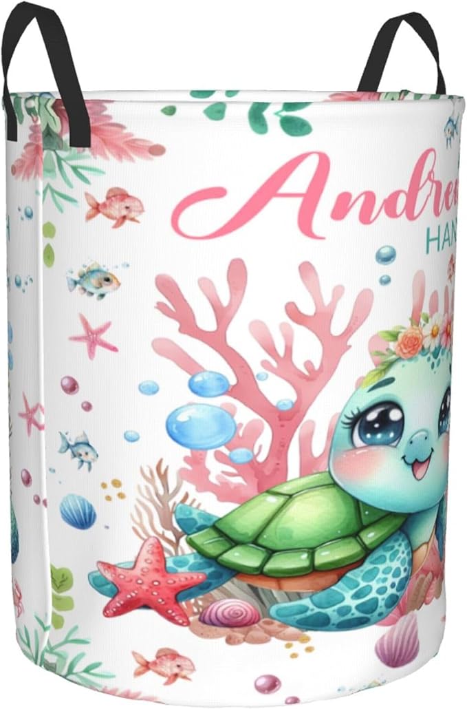 Personalized Ocean Turtle Laundry Basket For Baby Kids Boys Girls Adult Custom Hamper Basket With Name For Bathroom Bedrooms Collapsible Baby Laundry Basket, Dirty Clothes Hamper With Handles