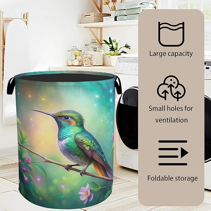 Hummingbird Laundry Basket - Heavy Duty 60L Laundry Hamper, Water Resistant Foldable Dirty Clothes Organizer for Men Women