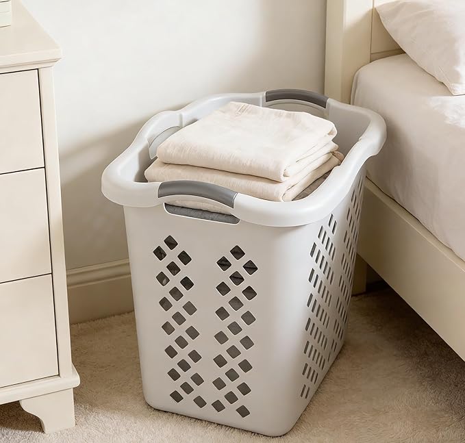 2-Pack Ultra Portable Plastic Laundry Basket With Silver Handle, Suitable For Dirty Laundry Basket Boxes In Homes And Apartments, White
