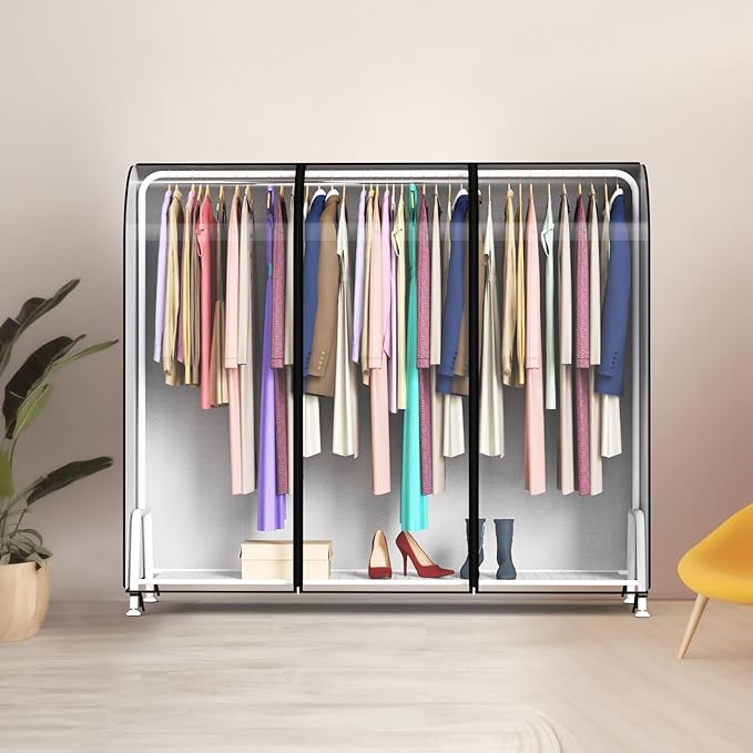 Kntiwiwo Clear Garment Rack Cover, Clothes Rack Cover Clothing Rack Cover with Durable Zippers for Garment Rack, Clothes Rack, White, 72"L x 20"W x 60"H (Rack Not Included)