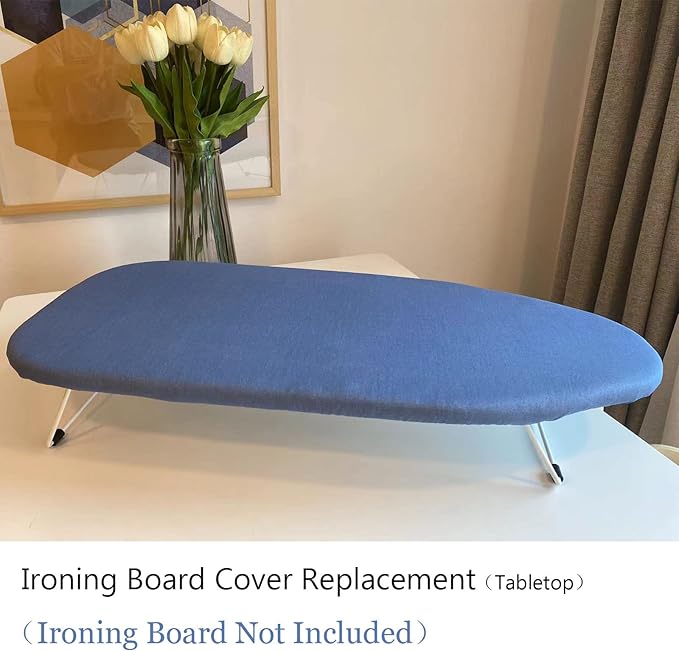 Small Ironing Board Cover and Pad 12.5 x 30, Elastic Edge, Silicone Coated, Resist Scorching, Heavy Duty Padded Cover for Mini Table Top Iron Board (Silicone Coating-Blue, 12" x 30")