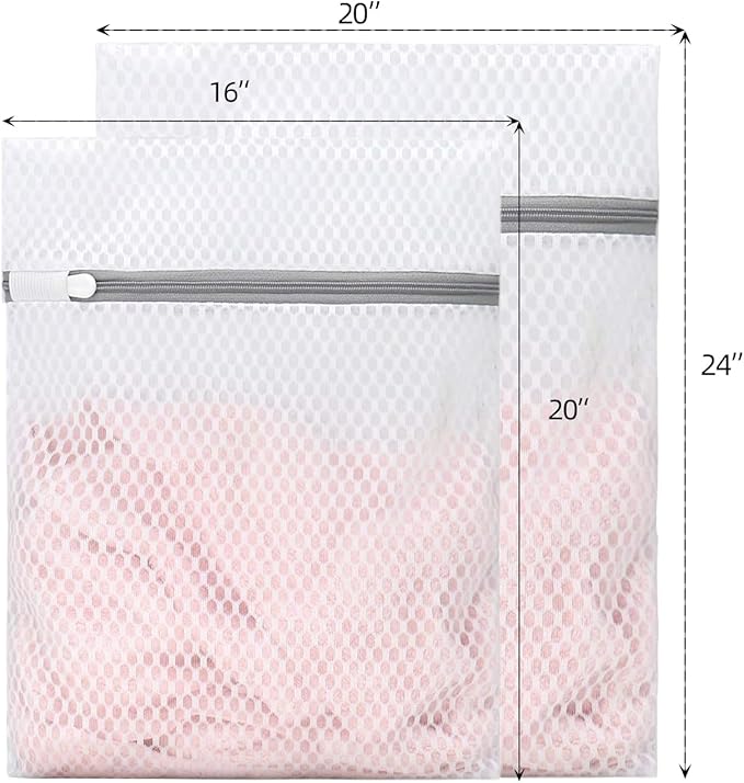 4Pcs Durable Honeycomb Mesh Laundry Bags with Sturdy Zipper for Delicates Durable Laundry Wash Bags - Protect Clothes in Washing Machine - 2 Large 20 x 24 Inches, 2 Medium 16 x 20 Inches