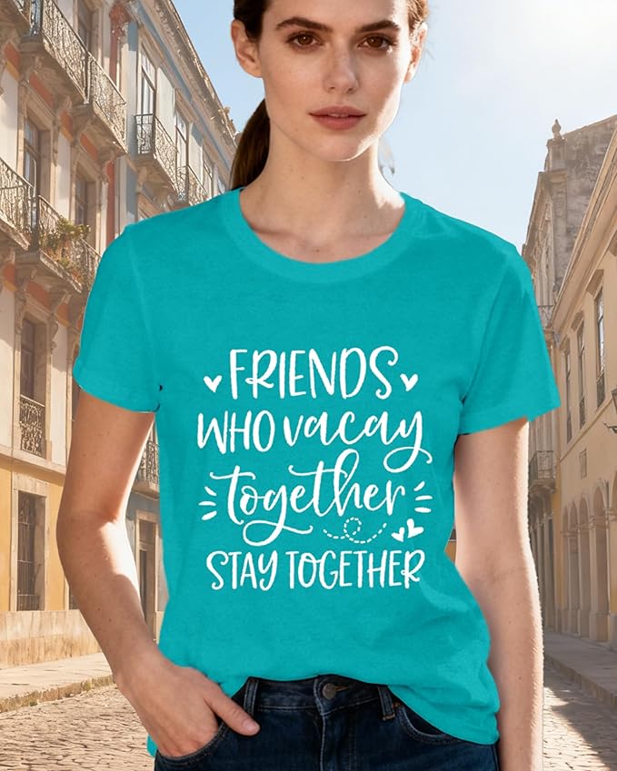 Best Friend Shirts for Women Bestie T-Shirt Friends Who Vacay Together Stay Together Tee Tops
