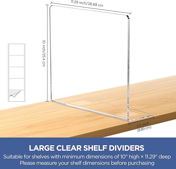 HBlife Acrylic Shelf Dividers for Closet Organization, 12 Pack Clear Sturdy Separate Closet Dividers for Shelves, Adjustable Purse Organizer for Sweater, Shirts, Handbags, Books in Bedroom and Kitchen