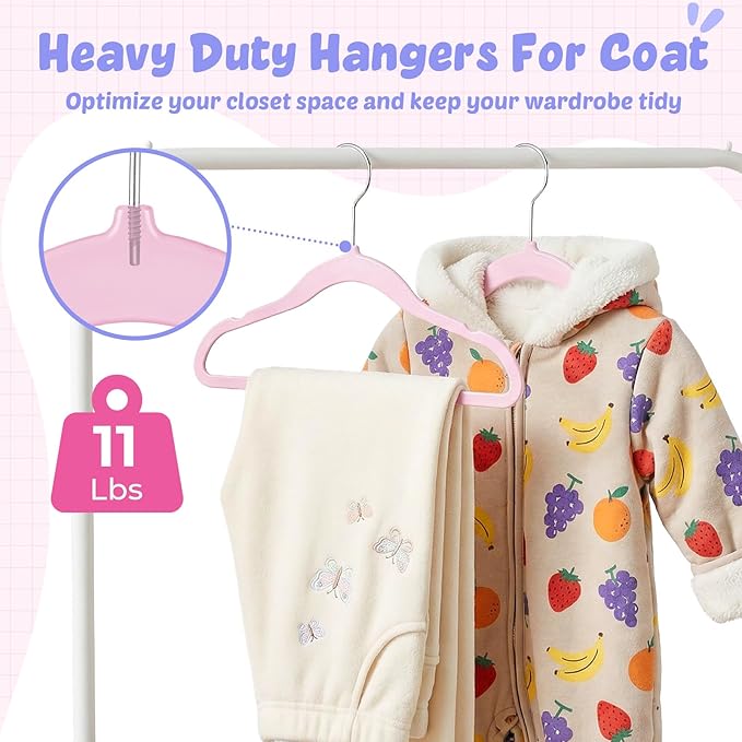 HOUSE DAY 11.4 Inch Baby Hangers 30 Pack - Plastic Kids Hangers Space Saving Thin Profile, Children Closet Organizers with Rotatable Hook of 360°, Heavy Duty for Toddler Clothes Nursery - Pink