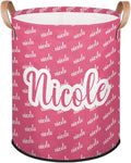Custom Name Pink Laundry-Hamper, Personalized Kids-Clothes-Hamper Foldable with Name, Customized Storage Basket with Handles Waterproof Gift for Boys Girls Baby Women