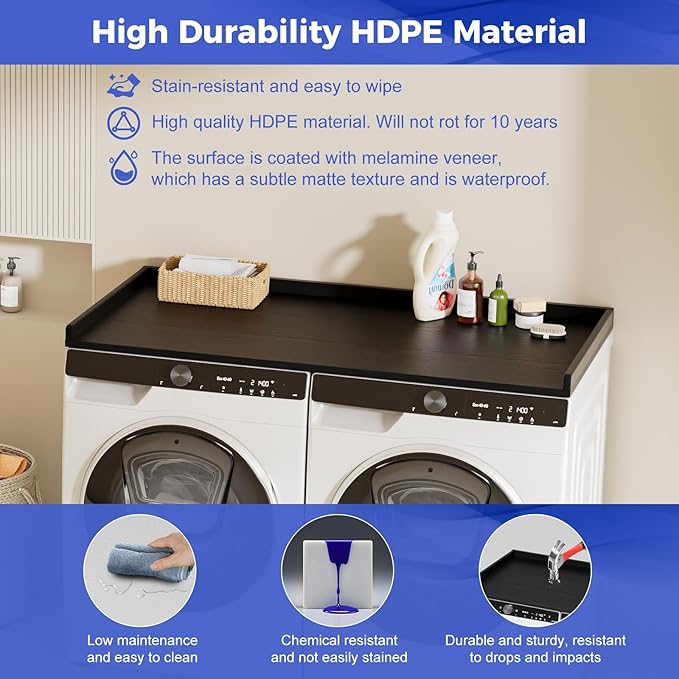 Babenest No-Installation HDPE Washer Dryer Countertop, Over Washer and Dryer Counter Topper Sturdy Cover for Laundry Room Storage and Organization(Black)