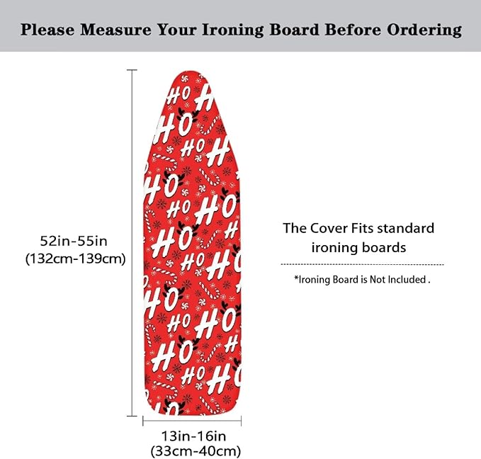 SEANATIVE Ho Ho Ho Ironing Board Cover Standard Size Iron Board Replacement Cover Resists Scorching and Staining with Elastic Edge, Thick and Durable
