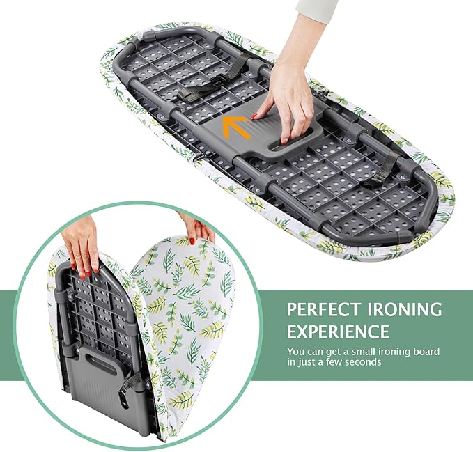 SheeChung Small Ironing Board 12"x32",Table Top Mini Ironing Boards with Heat Resistant Cover and Pad,Foldable Tabletop Ironing Board with Non-Slip Feet for Dorms Travel Use,Leaf