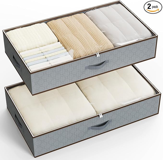 Large Under the Bed Storage,[2 Pack/Upgraded Bottom fabric] Carpet-Friendly Design Under Bed Storage Containers with Sturdy Sidewalls,Foldable under bed organizer for Clothes,Blankets,Sweater