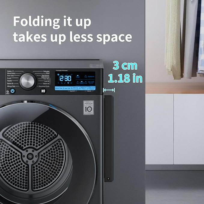 LEQ Clothes Drying Rack Magnetic Folding Shelf for Clothes and Towels, Magnet Rack Mount on Washing Machine Fridge, Durable Folding Rack for Laundry Room Bathroom Kitchen,Black