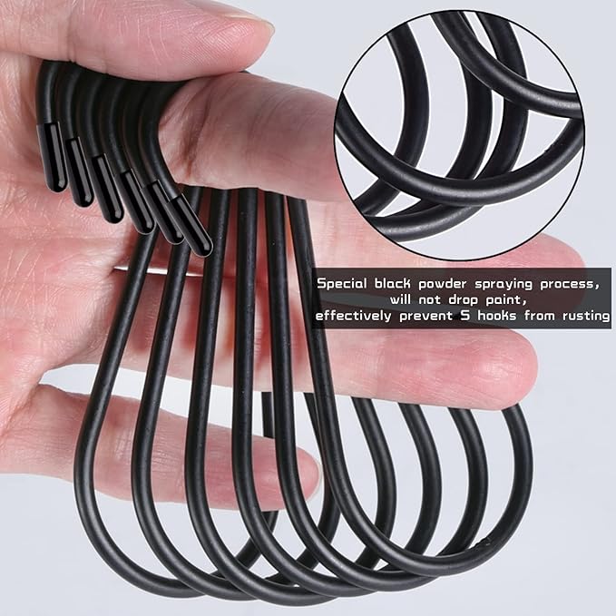 30 Pack S Hooks, 3.54 In Matte Black Heavy Duty Metal S Hooks Can with Stand, Up to 33 lbs, For Kitchen, Office, Garden or Outdoor, Hanging Plants, Clothes, Pots, Pans, Cups, Bags, Jewelry, Towels