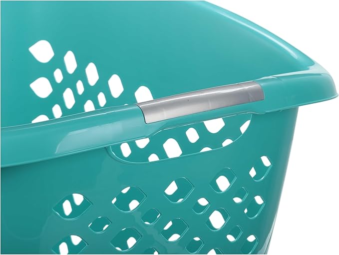 (2 Pack) 1.8 Bushel Hip Hugger Laundry Basket, Teal Flexible Plastic Hamper - Easy 1-Hand Carry(Home/Laundry Room)