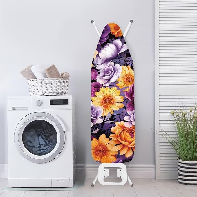 Flashideas Purple Flower Ironing Board Cover and Pad 15 x 54 Heavy Duty Iron Board Covers Standard Size Padding Decorative Covers for Most Iron Boards Ironing Pad Cover
