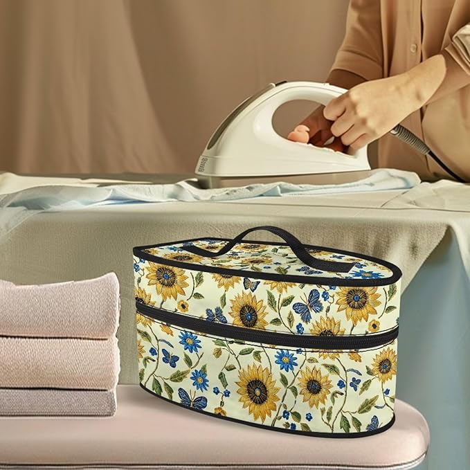 Sunflower Butterfly Flower Print Travel Steamer Bag Handheld Steamer Holder with Handle Steam Iron Storage Bag Home Iron Accessories, Case Only