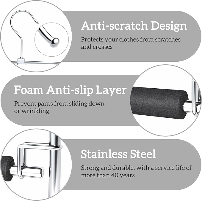 SINDAX Pants Hangers Space Saving - 2Pack, 5 Layers Space Saving Hangers, Sturdy Stainless Steel Pant Rack with Anti-Slip Swing Arm, Closet Organizers and Storage for Trousers Jeans