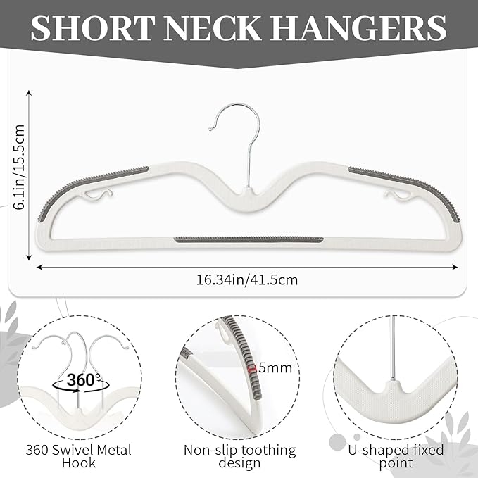 LemonRoad 36 Pcs Upgraded Plastic Short Neck Hangers, Anti-Slip Space Saving Hangers with 360 Swivel Hooks for Clothes, Smooth, Not Velvet (Gray)