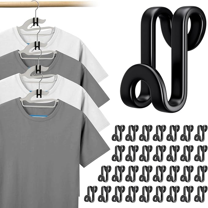 Tinfol Hanger Connector Hooks, 50pc Black Space Saving Hooks for Closet Organizers,Heavy Duty Clothes Hanger Extender Clips for Hangers