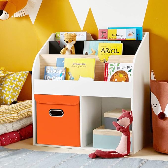 Closet Organizers Fabric Storage Bins With Lids Collapsible Cube Storage Organizer Basket With Handles,Storage Boxes for Clothes Storage,Office,Laundry,Shelves,6 Pack,（Orange）