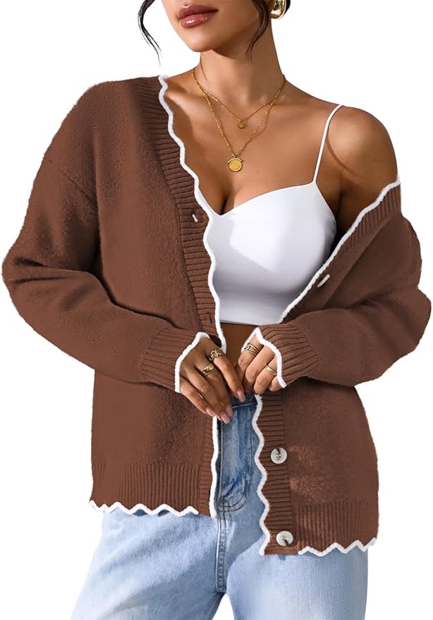 Pink Queen Fuzzy Sweater Cardigan for Women 2025 Fashion Long Sleeve Flower Outerwear Button Down Open Front Cardigan Coat