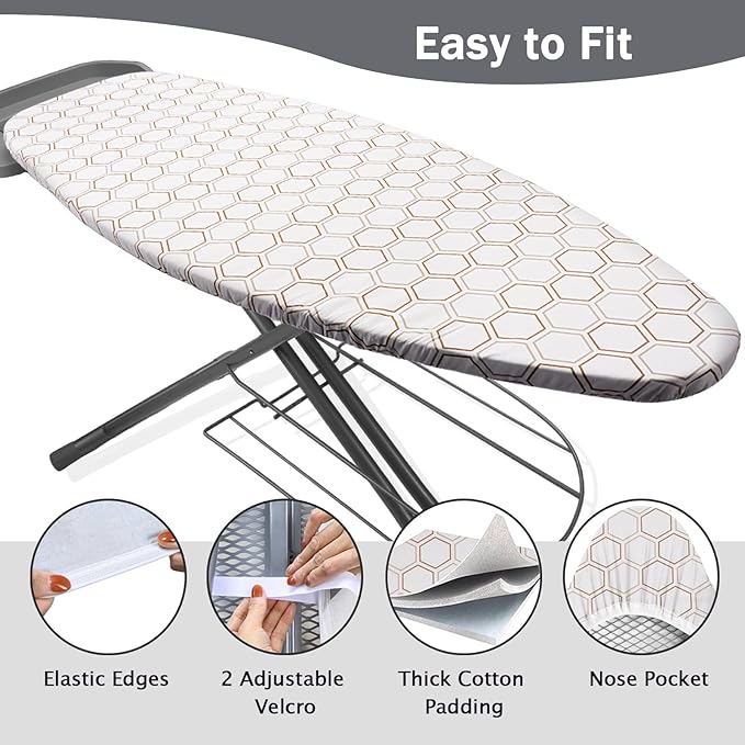 SheeChung Ironing Board Cover and Pad 18"x49",Wide Ironing Board Cover with Thick Scorch Resistant Padding,Silicone Coating,Hook and Loop Fastener Strap,Standard Iron Board Covers