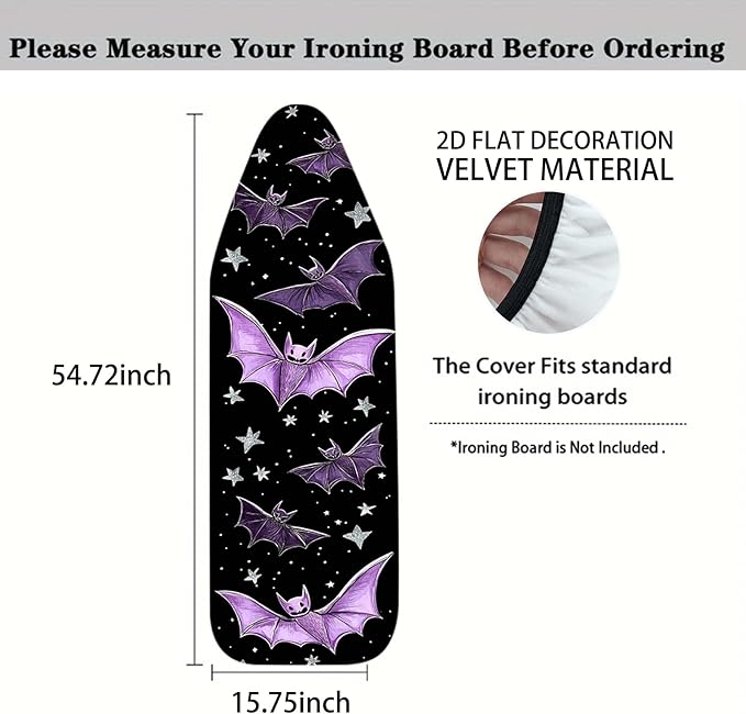 Nuxovilar Purple Bat & Star Ironing Board Cover,15 * 54inch,Fit Most Standard Boards,Ironing Accessory,Home Decor