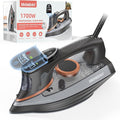 Steam Iron for Clothes with LCD Screen, 1700W Iron Non-Stick Ceramic Soleplate, Auto Shutoff, Self-Cleaning, Anti-Drip, Steam Burst, Spray Mist 10.14oz Water Tank Ironing Clothes for Home,Grey