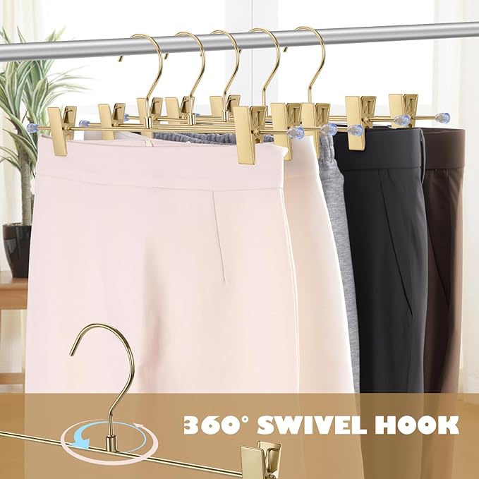 9-Pack Gold Pants Hanger, Adjustable Women's Skirt Hanger, Jeans Hanger Pants Hanger, Heavy Duty Space Saving Shorts Hanger ，uitable for Jeans, Shorts, Underwear, Sports Bras