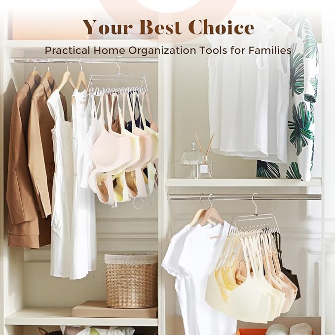 HOUSE DAY Closet Organizers and Storage, Tank Top Hangers, Rotatable Bra Organzier for Closet, Max 48 Storage Capacity Sport Bra Holder, Metal Space Saving Hanger 2 Pack - Dorm Room Essentials