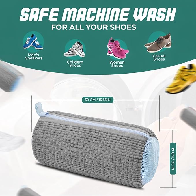 GUIVA Shoe Washing Machine Bag - Shoe Laundry Bag for Washer and Dryer - 360° Deep Cleaning Washer Bags with Zipper & Mesh Protection - Reusable Sneaker Washing Machine Bag - Pack of 2 (Grey)