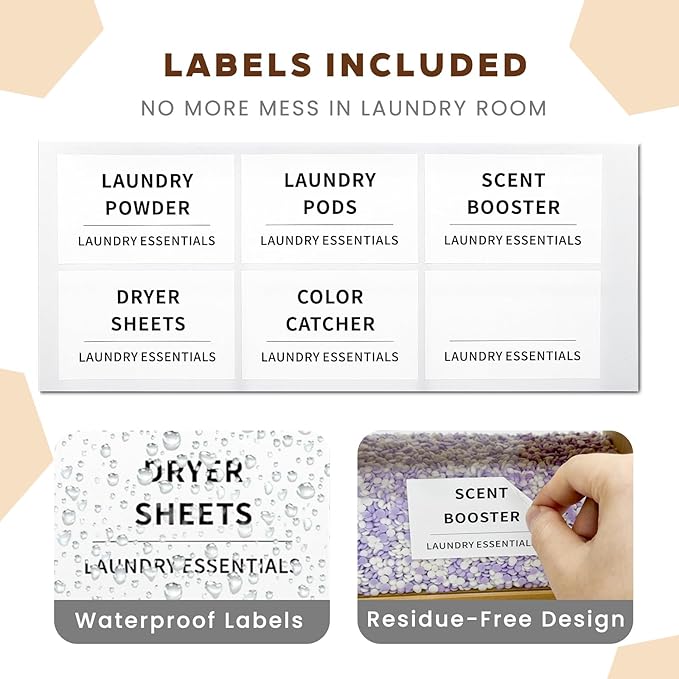2 Pack Laundry Pods Container, Glass and Bamboo Dryer Sheet Holder with Lid and 6 Labels, Powder Detergent Containers for Laundry Room Organization, Laundry Organizer for Scent Booster