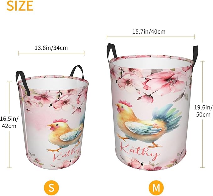 Personalized Chicken Laundry Basket For Baby Kids Boys Girls Adult Custom Hamper Basket With Name For Bathroom Bedrooms Collapsible Baby Dirty Clothes Hamper With Handles