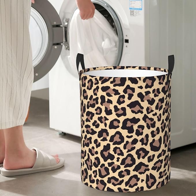 Leopard Print Animal Cheetah Round Laundry Hamper Storage Basket Toys Clothes Organizer Bin For Home Bathroom Bedroom Dorm Nursery, 38l