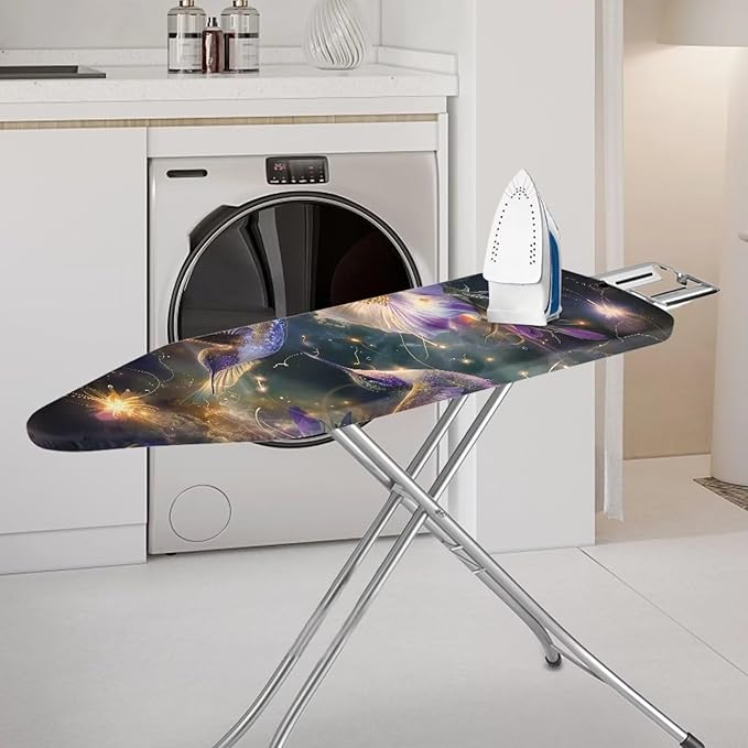 Glitter Hummingbird Ironing Board Cover and Pad 15x54 Standard Size Ironing Board Cover with Elastic Edge for Snug and Secure Fit, Thick and Durable Material