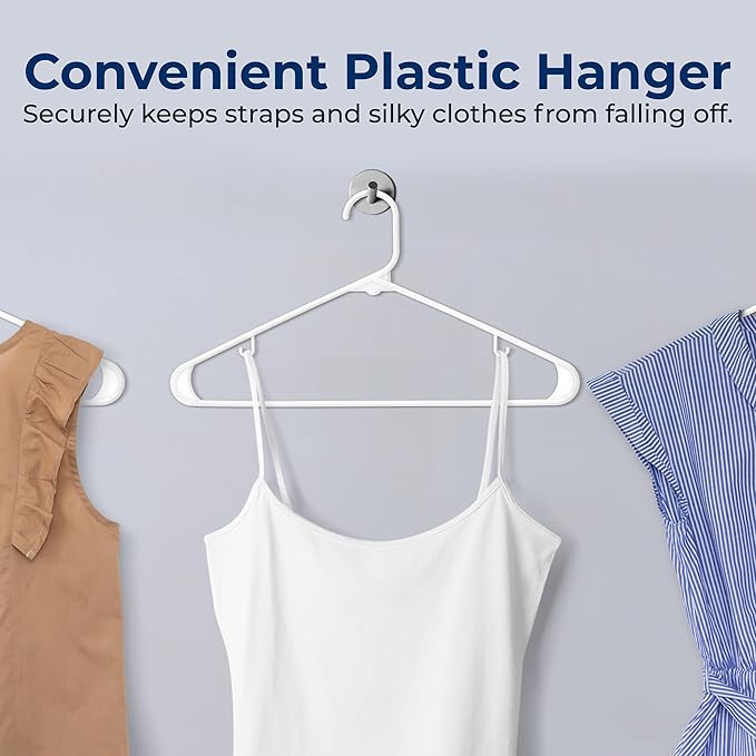 SereneLife Premium 10 Pack Plastic Hangers, Lightweight, Durable, Space Saving Clothes Organizers, Suitable for Shirts, Sweaters, Hoodies, Dresses, Kids Clothes, Good for Home Organization (White)