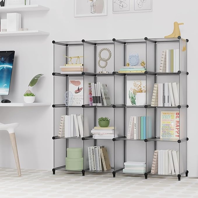 HOMIDEC Closet Organizers and Storage, 16 Cube Storage Organizer, Portable Closet Organizer Cubes Shelves for Clothes, Bedroom, Wardrobe, Kids Room, Bathroom, Grey