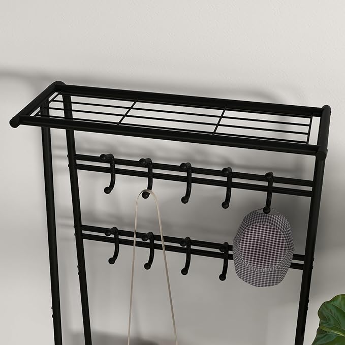 GAOMON Coat Rack, Hall Tree with Shoe Storage Bench, 3-in-1, Multifunctional Hallway Organizer, Shoe Storage with Coat Rack Stand, 10 Hooks, Metal Frame, for Entryway