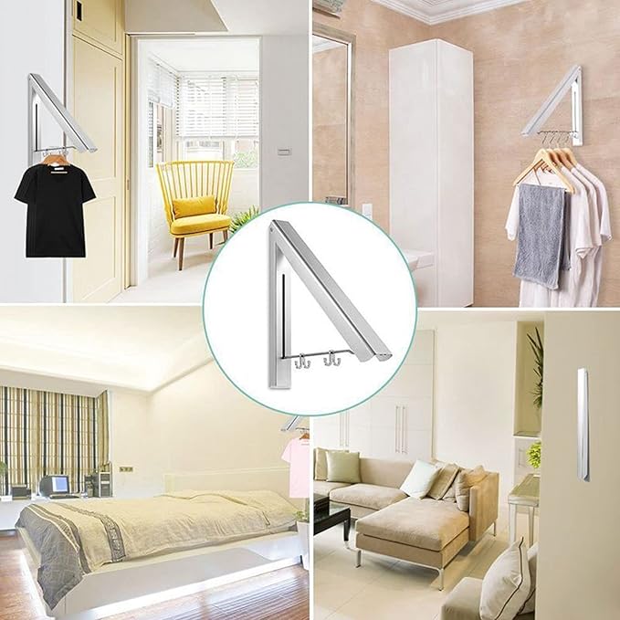 Clothes Drying Rack, Laundry Racks for Drying Clothes, Closet Storage Organization Wall Mounted Retractable Clothes Hanger for Laundry Room, Garage, Indoor & Outdoor Use, Slim Design Aluminum