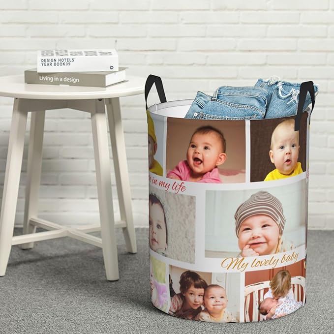 Custom Laundry Basket,Personalized Laundry Hamper With Photo Name,Customized Dirty Clothes Hamper With Handle,Collapsible Storage Basket For Bathroom Living Room Bedroom
