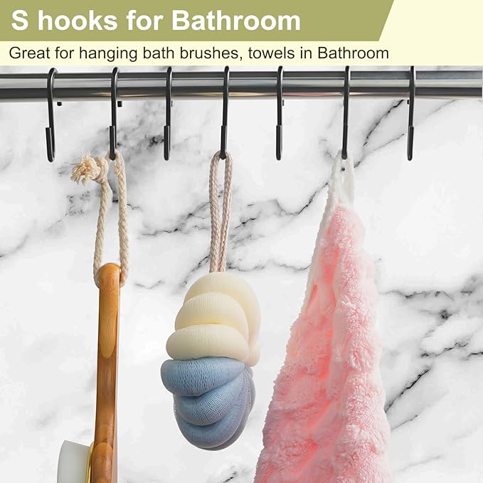 30 Pack 2.4 inches S Hooks for Hanging on Wire Shelves, Black S Shaped Hanging Hooks Hangers Pan Holder Pot Wire Rack Hooks for Kitchenware Spoons Pans Pots Utensils Jeans Bags Towels Plants,