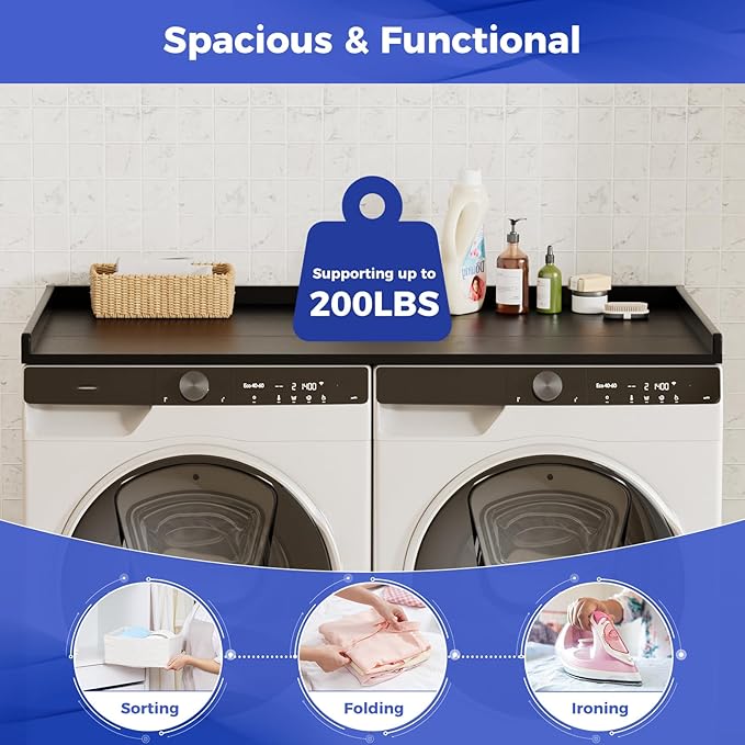 Babenest No-Installation HDPE Washer Dryer Countertop, Over Washer and Dryer Counter Topper Sturdy Cover for Laundry Room Storage and Organization(Black)
