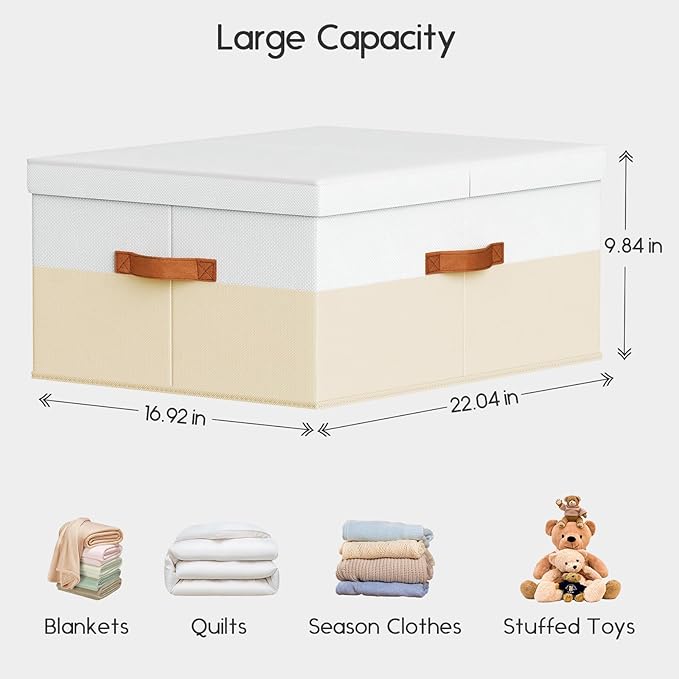 Extra Large Storage Bins - 1 Pack Closet Storage Boxes with Double-Open Lid & Divider Board, Stackable Colthes Storage Organizer, Fabric Basket with Label Tag for Home, Laundry