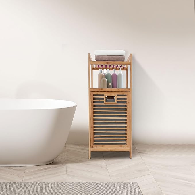 Freestanding Hamper Laundry Hamper Cabinet Hidden Laundry Hampers Flip Cabinet with Shelf Tilt out Hampers Basket with Shelf for Bedroom Bathroom