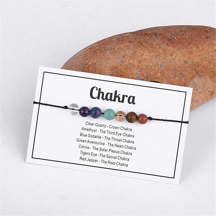 Caiyao Chakra Crystal Tiger Eye Bead Bracelet with Wish Card for Women Adjustable Spiritual Stone Braide String Bracelet Yoga Meditation Jewelry Gift