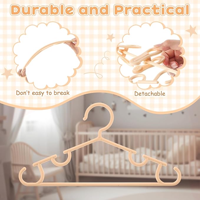 Hsei 60 Pack Pastel Color Kids Nursery Hangers Plastic Baby Hangers Heavy Duty Toddler Hanger for Pants, Coat, Skirts, Closet, Nursery Decor(Orange)