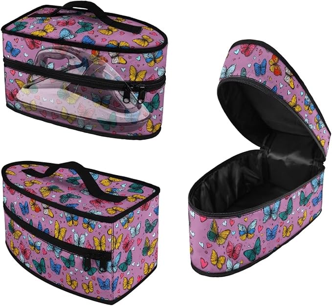 Purple Butterfly Heart Print Steam Iron Case Portable Travel Iron Organizer Handheld Steamer Holder with Handle Waterproof Travel Accessories, Case Only