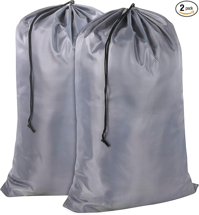 Washable Drawstring Laundry Bags 2 Pack Extra Large Heavy Duty College Dorm Dirty Laundry Clothes Travel Bag and Gym Clothes Bag for Guys and Girls (Grey)