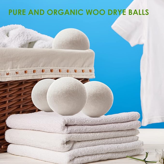 Wool Dryer Balls Organic 6 Pack XL,Handmade Dryer Balls,100% New Zealand Wool Natural Fabric Softener,Reusable 1000 Loads,Shorten Drying Time & Reduces Wrinkles