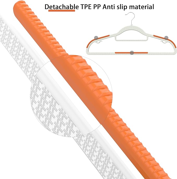 60 Pack Heavy Duty Plastic Hangers, Non Slip Clothes Hangers with Rubber Pads and 360° Hook - Thin Space Saving Hanger, Closet Organizer for Shirt, Pants, Suit, Skirt, Coat - Orange